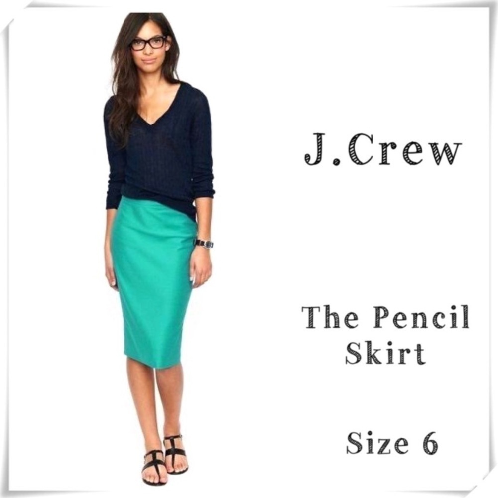 J.Crew Wool Blend The Pencil Skirt in Green Size 6 Style 46575